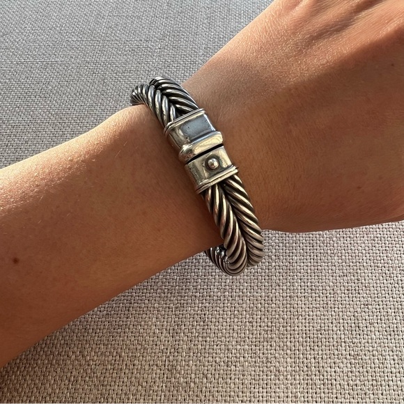 Silver Sculpted Balinese Rope Bangle Bracelet - Picture 2 of 8